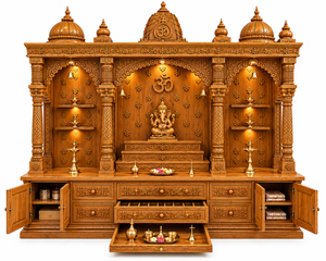 Custom Devghar Teak Wood Mandir with Storage Cabinets For Home Big Size Hand-Carved Wooden Pooja Temple For Home Puja Ghar USA - Product Image 3