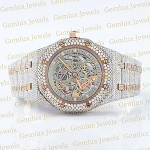 นาฬิกาสแตนเลสประดับเพชรสำหรับผู้ชายคอลเลคชั่นใหม่ iced OUT D VVS Moissanite หน้าปัดรูปโครงกระดูกประดับเพชรสองสี - Product Image 2