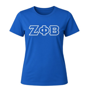 เสื้อยืด Zeta Phi Beta ทรงพอดีตัวสำหรับผู้หญิง สีน้ำเงินรอยัล ตัวอักษรกรีกเย็บขอบสีขาว คอกลม แขนสั้น ผ้าฝ้ายนุ่ม เสื้อทีมชมรม - Product Image 3