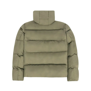 Veste matelassée à capuche pour homme, couleur vert olive, avec col montant et fermeture à boutons, manteau d'hiver en duvet, style décontracté - Product Image 2