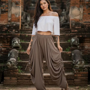 Falda Maxi Bohemia de Color Oscuro Convertible en Pantalones Palazzo Holgados con Dos Bolsillos Grandes, para Uso Diario y Festivales - Product Image 1