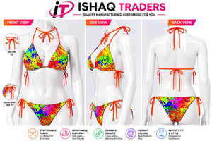 Women Plus Size Geometric Print Halter <b>Bikini</b> <b>Set</b> Tie Side <b>String</b> Swimwear Stretch Spandex Polyester Breathable Two Piece - Product Image 4