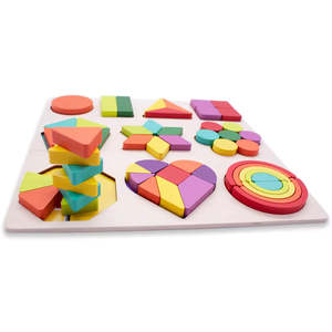 Wudly 10 formes de concepteur jeu Montessori plateau de puzzle en bois 54 pièces ensemble pour 3 + ans casse-tête Intelligence jouets éducatifs - Product Image 2