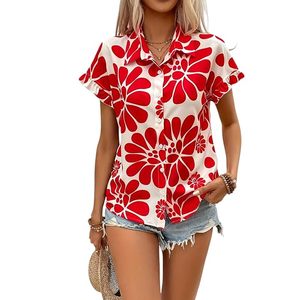 Women Stylish Western <b>Shirt</b> Type top <b>Half</b> Sleeve Fabric Rayon Collar Neck Floral Print <b>Button</b> Front Blouse Casual Regular fit - Product Image 1
