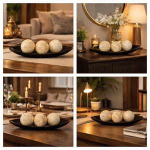 REPLICARTZ Boules décoratives noires en os et en corne avec plateau à damier |   Décorations artisanales de 3, 4 et 5 pouces pour table et présentation de Noël - Product Image 3