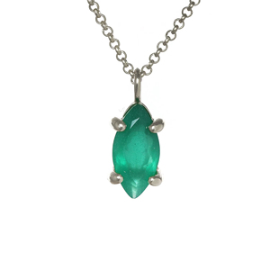 <b>Top</b> Quality Solid 925 Sterling <b>Silver</b> 100% Natural Green Onyx Faceted Marquise Cut Gemstone Fine Pendant Rhodium Chain Necklaces - Product Image 1