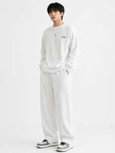 <b>Mens</b> Oversized Crew Neck Pullover <b>Sweatshirt</b> Solid <b>White</b> Unlined Long Sleeve Casual Streetwear Top - Product Image 1