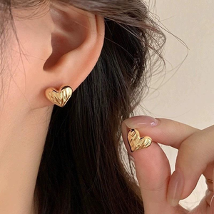 S925 Sterling <b>Silver</b> Korean Style Niche Design Textured Heart Basic <b>Stud</b> Earrings Simple Ear Jewelry - Product Image 5