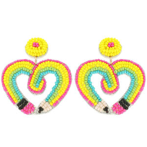 Boucles d'oreilles créoles décoratives faites à la main, brodées de perles de rocaille, bijoux de mode tendance pour mariage et fête - Product Image 2