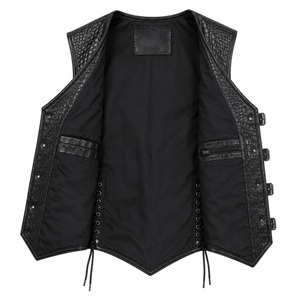 Gilet de motard en cuir véritable gaufré crocodile personnalisé pour homme, fermeture à boucle, gilet de moto, OEM ODM - Product Image 5