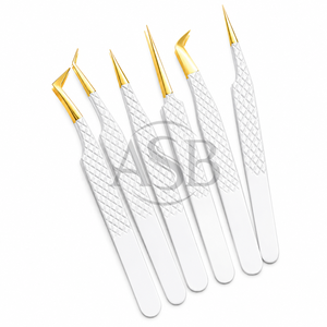Pince à épiler professionnelle japonaise en acier inoxydable pour extensions de cils, marque privée, pointe en or blanc - Product Image 4