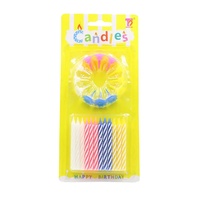 Bougies en Cire de Paraffine Écologiques Multicolores Rayées Joyeux Anniversaire avec Support pour Décoration de Gâteaux, Fêtes et Bars