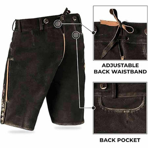Men’s Lederhosen Genuine Leather Bavarian Oktoberfest Shorts Traditional German Embroidered Dark Brown Lederhosen with <b>Belt</b> - Product Image 3