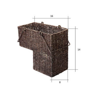 Handmade 14\" L-Shaped <b>Wicker</b> Staircase Organizer with <b>Handles</b> Elegant Storage <b>Basket</b> - Product Image 4