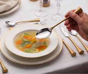 Ensemble de couverts en acier inoxydable doré à deux tons avec manche plaqué or PVD, parfait pour les mariages, les fêtes et les restaurants - Product Image 5