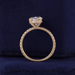 Oval Cut Diamond Engagement Ring White Gold Prong Setting Pave Band Classic Women's Fine Jewelry - Product Image 3