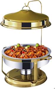 Calentador de buffet de lujo, plato para servir en banquetes, calentador de alimentos para restaurantes, calentador de alimentos para fiestas, servidor de buffet dorado - Product Image 4