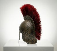 Réplica del Casco Espartano de Odiseo |   Casco de Guerrero Griego de Acero Calibre 18, con Cresta Roja