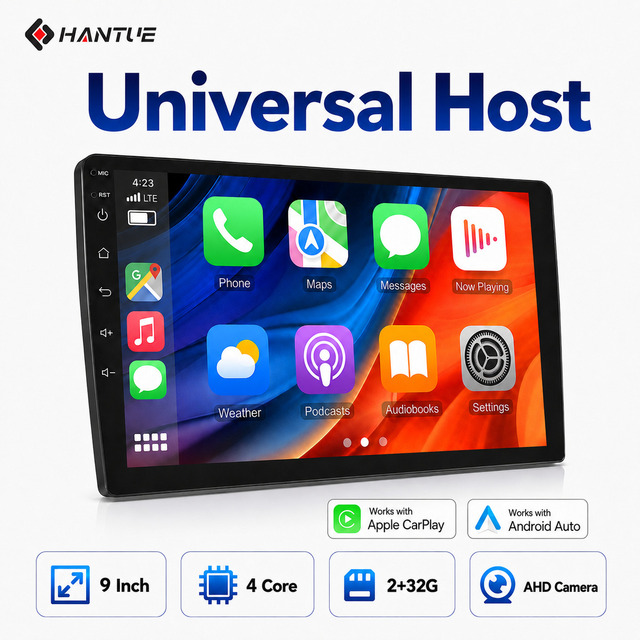 9 Inch Universal Android Car Stereo 2GB+32GB IPS Screen 4 Core Head Unit Wireless CarPlay Android Auto GPS/WiFi/HiFi/Bluetooth