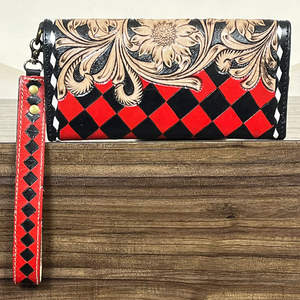 Elegante Cartera de Cuero Vacuno con Diseño Nuevo, Hecha a Mano, con Patrón a Cuadros, Cartera de Lujo con Grabado Floral, Bolso Elegante para Mujer - Product Image 5