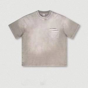 เสื้อยืดคอตตอนทรงโอเวอร์ไซส์สำหรับผู้ชาย ลายย้อมสีแบบดิปได คอกลม แขนสั้น สไตล์ลำลอง สีพื้น ดีไซน์กระเป๋าเสื้อ ผ้าเจอร์ซีย์ถัก - Product Image 2