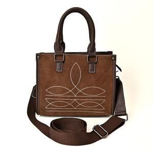 Womens Minimalist Fashion Leather Tote Bag with Embroidery Structured Satchel Design Polyester Lining and <b>Shoulder</b> <b>Strap</b> - Product Image 1