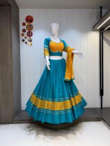 Chaniya Choli de Algodón Romano Premium con Patrón Kali y Dupatta con Estampado Leheriya, para Fiestas, Bodas y Eventos Festivos - Product Image 5