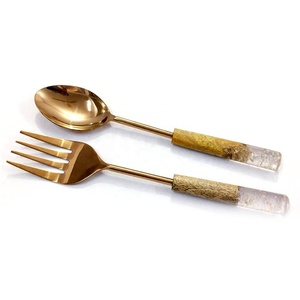 Conception personnalisée brillante Ensemble de service plaqué argent à poignées multiples en bois et en résine Ensemble de service pour salade et riz - Product Image 3