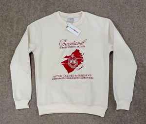 Sudadera de cuello redondo color crema con estampado gráfico de la hermandad griega de la región del Sur del Atlántico, sensacional sudadera tipo pullover - Product Image 1