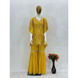 Fancy Women's Sets Party Wear <b>Kaftan</b> and Sharara with Elegant Embroidery Sequence Work - Product Image 2