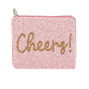 <b>Pink</b> Beaded Cotton Coin Purse with Mahjong Tile Design Hand Embroidered the Glitter Exports <b>Hot</b> Selling Item Mini <b>Bags</b> for Women - Product Image 4