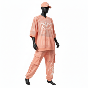 Conjunto de 2 piezas para hombre de tela de malla de alta calidad, 180 GSM, ligero, transpirable, color melocotón, con logo sublimado. - Product Image 4