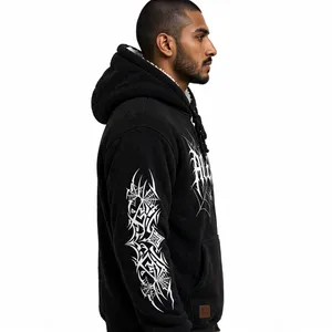 Sweat à capuche en polaire noir pour homme ACCEPT INDUSTRY, imprimé gothique toile d'araignée, coupe classique, vêtement d'hiver - Product Image 4