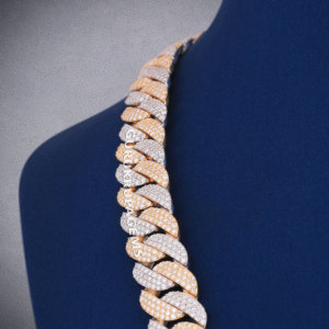 A <b>22</b> Inches 14mm miami two tone unisex cuban round cut diamonds ready to ship luxury look cuban diamond bail tester pass diamond - Product Image 2