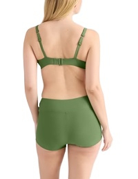 Women's Olive Green Two Piece <b>Bikini</b> <b>Set</b> Deep V Neck Triangle Top High Waist Shorts Solid Color Spandex Nylon Swimwear - Product Image 4