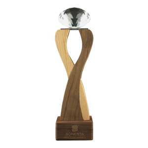 Trofeo de Madera con Cristal en Forma de Diamante, Producto de Cristal Natural - Product Image 2