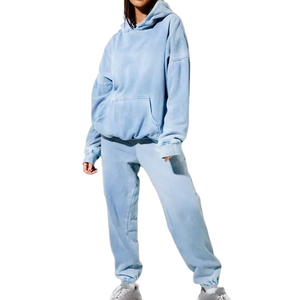 New Winter Hooded Solid Breathable Customizable Unisex Acid Wash Streetwear Tracksuit Lightweight 100% Cotton Long Sleeves - Product Image 1