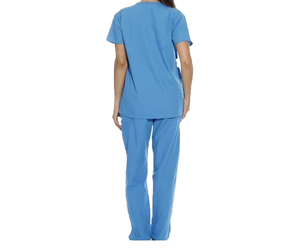 Tenue médicale pour femmes, ensemble bleu, coton et polyester, pantalon et haut, directement de l'usine. - Product Image 1