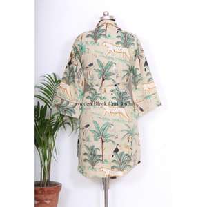 Camisón Kimono Bohemio de Algodón para Mujer, Estilo Indio, Largo Medio, con Cinturón y Botones Decorativos, Ajuste Holgado y Dulce - Product Image 6