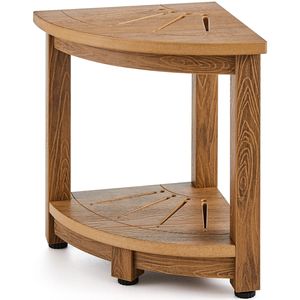 Panca Angolare per Doccia Resistente all'Acqua, Altezza 42 cm, Raggio 32,5 cm, Portata 159 kg, con Ripiano Portaoggetti, Effetto Legno, Arredo Bagno - Product Image 5