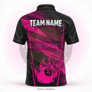 เสื้อโปโลผู้ชาย Civic Sports Custom ลายพิมพ์ดิจิทัลลายลูกบิลเลียด 8 ลูก แขนสั้น เสื้อทีม 100% โพลีเอสเตอร์ เสื้อสนุกเกอร์พิมพ์ลาย - Product Image 4
