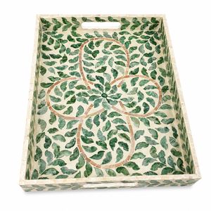 Custom Rectangular Mother of Pearl Inlay Serving Tray Luxury Green Leaf <b>Mosaic</b> Bone Inlay Decorative Tray for Coffee <b>Table</b> Tray - Product Image 1