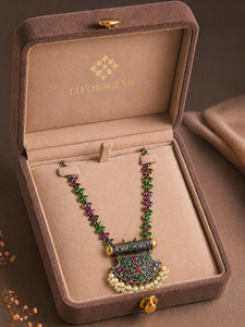 ELVORA GEMS Ethnic Women's Alloy Necklace Set Zircon Shield Pendant Imitation Pearl Bezel Setting Antique Silver Plated <b>Wedding</b> - Product Image 5