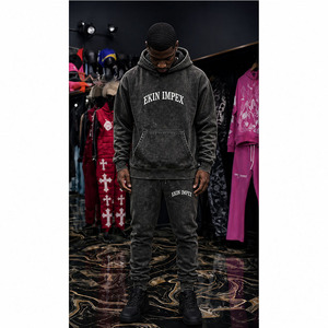 Custom Men's Heavyweight Terry 100% Cotton Embroidered Vintage Streetwear Hooded <b>Heat</b>-Transfer Print Sun Faded Acid Autumn - Product Image 3