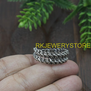 Handmade 925 Sterling Silver Braided <b>Ring</b> Vintage Woven Chain Pattern <b>Statement</b> Jewelry Adjustable Band Unisex Gift forWomen Him - Product Image 5