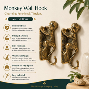 Decorative Monkey Wall <b>Hook</b> Antique Brass Finish Metal Wall Mounted Coat Key <b>Towel</b> Robe Hat <b>Hook</b> Vintage Home Decor Organizer - Product Image 5