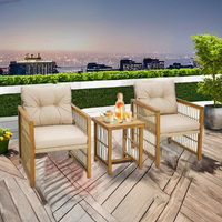 Minderler ile lüks açık Rattan ahşap koltuk seti, veranda bahçe salon mobilyası