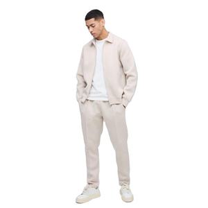Mens Cream Collared Full-Zip Jacket and Matching Track <b>Pants</b> Tracksuit OEM ODM Wholesale Apparel - Product Image 1
