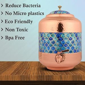 Distributeur d'eau en cuivre avec motif mosaïque bleu et robinet pour usage domestique - Product Image 5