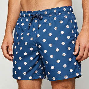 Men's Blue Baseball Print Quick Dry Swim Shorts with Drawstring Closure Casual Board Shorts - Product Image 1